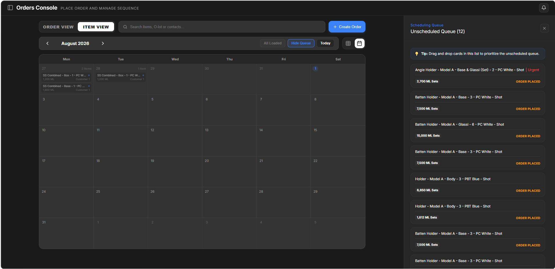 Production Calendar - Day/Week View